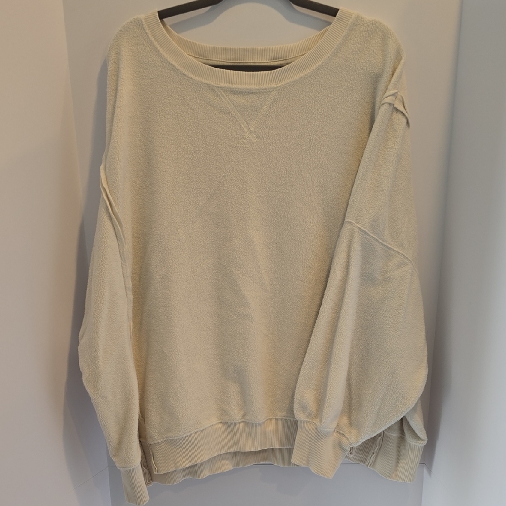 American Eagle Cream Sherpa-Lined Crewneck Sweatshirt XL